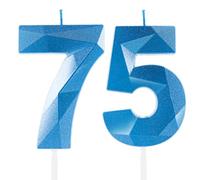 Royal Blue 75th Birthday Candles, 75th Birthday Decorations for Women Men, 3D Number 75 Candle for Cake, Sapphire Candle Topper Blue Cake Decorations for Birthday Party Wedding Anniversary Supplies