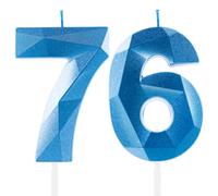 Royal Blue 76th Birthday Candles, Sapphire Blue Number 76 Happy Birthday Candles, Cake Topper Decorations for Birthday Party, Wedding Anniversary Celebration Supply