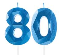 Royal Blue 80th Birthday Candles, Sapphire Blue Number 80 Happy Birthday Candles, Cake Topper Decorations for Birthday Party, Wedding Anniversary Celebration Supply