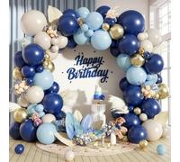 Royal Blue and Gold Balloon Arch Kit, Navy Blue Balloon Garland Cream Beige Metallic Chrome Gold Balloons for Wedding Bridal Baby Shower Gender Reveal Graduation Birthday Party Decorations Supplies