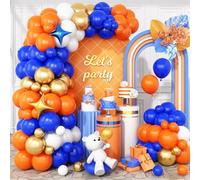 Royal Blue and Orange Balloons Arch Kit, Orange Blue and White Balloon Garland with Metallic Gold Balloons Star Foil Balloon, for Birthday Graduation Baby Shower Baseball Wedding Party Decorations