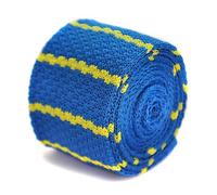 Royal blue and yellow striped skinny knitted tie, slim 5cm width, for formal occasions, business wear, weddings, dinners, slim 147cm necktie with refined tailoring, versatile and stylish