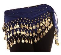 Royal Blue Belly Dance Wrap Hip Scarf Belt With Gold Coins