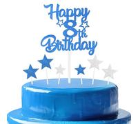 Royal Blue Birthday Cake Topper, Festive and Any Party Number 8 Cake Happy Decoration,Double-sided Shine Boys Girls Birthday Celebration Decoration