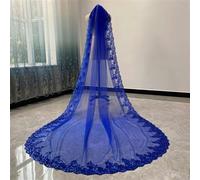 Royal Blue Bling Sequins Lace Long Cathedral Wedding Veil Colorful Bridal Veil with Comb-Red-300cm