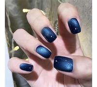 Royal Blue Cat Eye Fake Nail Short Square Press on Nails Tips for Women and Girls Nail Art Manicure Decoration 24pcs