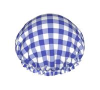Royal Blue Checkered Lumbar,Shower Cap Nightcap Double Layer Waterproof Elastic Bath Cap Reusable Hair Cap