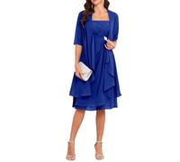 Royal Blue Chiffon 2 Pieces Mother of The Bride Dresses with Sleeves Jacket Short Mother of Groom Dresses for Women UK18