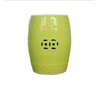 Royal Blue Decorative Ceramic Garden Stool - Solid Glazed Hollow Drum Side Table for Outdoor, Patio, Balcony, Living Room - Modern Asian Design, Traditional Style, Light Green Accent