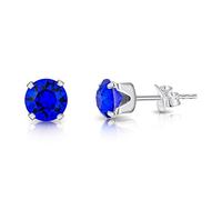 Royal Blue Earrings - 925 Sterling Silver Round Stud Earrings with Blue Crystal Light 6 mm - Blue Stone Earrings - Elegant Earrings for Women
