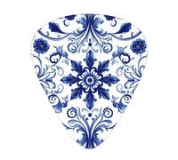 Royal Blue Floral Ornament Guitar Picks Gift Set - 12 Smooth Durable Plectrums For Acoustic, Electric & Bass Guitar, Perfect Present For Guitar Lovers & Musicians