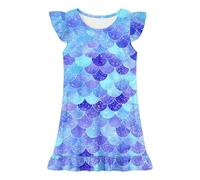 Royal Blue Girl Cap Color Block Graphic Slimming Tunics Oversized Dresses for Girl Crewneck Brunch Going Out Thin Cute Pleated Peplum Mini Petite Summer Fall Dresses 2025 4 Years