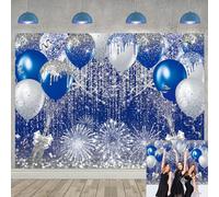 Royal Blue Glitter Backdrop Blue Ballons Silver Dots Sequin Photography Background for Birthday Wedding Prom Graduation New Year Party Decorations Banner(7x5FT（210x150cm）)