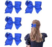 Royal Blue Hair Bows 4 Pack - Luxe Satin Alligator Hair Clips for Women Girls Teens - No Slip Grip Hair Accessories for Ponytail, Fine & Thick Hair - Toddler Kids Hairpin Barrettes (Blue,3 Pcs)