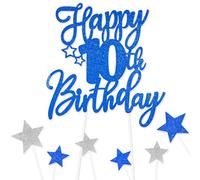 Royal Blue Happy 10th Birthday Cake Toppers for Cake,Personalised Cake Toppers for Boy Men Girl Women Decorations,Glitter Cupcake Topper Cake Topper Kit 10th Birthday Party Cake Decoration Supplies