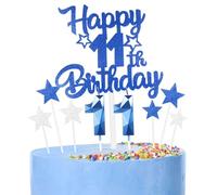 Royal Blue Happy 11th Birthday Candles Cake Topper Set,Blue Number 11 Birthday Candles with Blue 11th Birthday Cake Toppers Star Cupcake Toppers for Girls Boys Birthday Anniversary Decorations