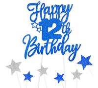 Royal Blue Happy 12th Birthday Cake Toppers for Cake,Personalised Cake Toppers for Boy Men Girl Women Decorations,Glitter Cupcake Topper Cake Topper Kit 12th Birthday Party Cake Decoration Supplies