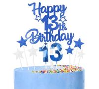 Royal Blue Happy 13th Birthday Candles Cake Topper Set,Blue Number 13 Birthday Candles with Blue 13th Birthday Cake Toppers Star Cupcake Toppers for Girls Boys Birthday Anniversary Decorations