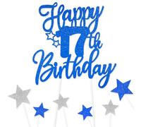 Royal Blue Happy 17th Birthday Cake Toppers for Cake,Personalised Cake Toppers for Boy Men Girl Women Decorations,Glitter Cupcake Topper Cake Topper Kit 17th Birthday Party Cake Decoration Supplies