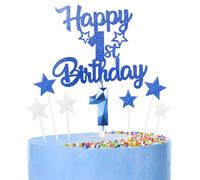 Royal Blue Happy 1st Birthday Candles Cake Topper Set,Blue Number 1 Birthday Candles with Blue 1st Birthday Cake Toppers Star Cupcake Toppers for Girls Boys First Birthday Anniversary Decorations