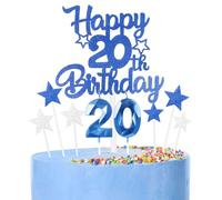 Royal Blue Happy 20th Birthday Candles Cake Topper Set,Blue Number 20 Birthday Candles with Blue 20th Birthday Cake Toppers Star Cupcake Toppers for Girls Boys Birthday Anniversary Decorations