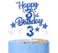 Royal Blue Happy 3rd Birthday Candles Cake Topper Set,Blue Number 3 Birthday Candles with Blue 3rd Birthday Cake Toppers Star Cupcake Toppers for Girls Boys Birthday Anniversary Decorations