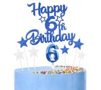 Royal Blue Happy 6th Birthday Candles Cake Topper Set,Blue Number 6 Birthday Candles with Blue 6th Birthday Cake Toppers Star Cupcake Toppers for Girls Boys Birthday Anniversary Decorations