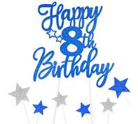 Royal Blue Happy 8th Birthday Cake Toppers for Cake,Personalised Cake Toppers for Boy Men Girl Women Decorations,Glitter Cupcake Topper Cake Topper Kit 8th Birthday Party Cake Decoration Supplies