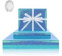 Royal Blue Holographic Paper for Crafts & Gift Wrap - 4 Heavy-Weight Sheets (27.5"x19.7") with 24 Yards White Satin Ribbon - Premium Iridescent Paper for Scrapbooking, DIY Art, Journaling