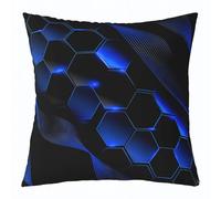 Royal Blue Honeycomb Pillow Cover 18x18 Inch,Neon Lights Hexagon Throw Pillow Cover,Striped Curve Lines Cushion Cover,Ombre Glowing Stripes Decorative Pillow Cover