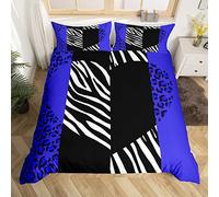 Royal Blue Leopard Duvet Cover Set Super King Size, Romantic Heart Print Comforter Cover with 2 Pillowcases, Black White Zebra Print Bedding Set 3pcs for Kids Boy Girls, Animal Skin Bedspread Cover