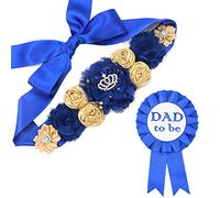 Royal Blue Maternity Sash & Dad to be Corsage Kit - Baby Shower Sash Baby Boy Pregnancy Sash Keepsake Baby Shower Flower Belly Belt