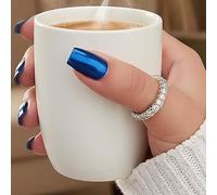 Royal Blue Metallic Press-On False Nails, Medium Square, 24-Piece Set | Glossy mirror-like finish, gently tapered tips, coordinated look for home manicures, daily outfits and social occasions