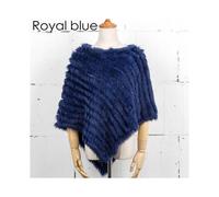 (Royal blue, One Size) Women Knit Rabbit Fur Shawl Poncho Cape Robe Tippet Wrap Female Girl Warm Coat Jakcet CK701