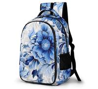 Royal Blue Peony Pattern Backpack - Laptop Backpack for Students, Lightweight Daypack for School Work Travel