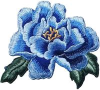 Royal Blue Peony Rose Embroidered Flower Patches Appliques Sew Iron on Floral Applique Motif Clothes Decoration Applique Patches