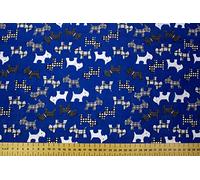 Royal Blue Polycotton Fabric with Black & White Scottie Dogs (Per Metre) …