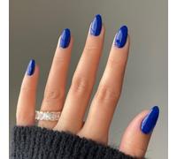 Royal Blue Press on Nails Short Oval, SXVME Solid Color Acrylic Fake Nail Short Round, Blue False Nail Press ons Handmade of Gel, Natural Full Cover Glue on Nails For Women Daily Wear 24Pcs