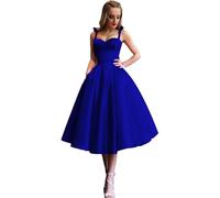 Royal Blue Prom Dresses for Women Spaghetti Straps Satin Vintage Tea Length A Line Homecoming Cocktail Evening Party Formal Gown Royal Blue JY05 14