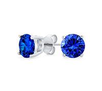 Royal Blue Round Cubic Zirconia Brilliant Cut Solitaire AAA CZ Stud Earrings .925 Sterling Silver Simulated Sapphire