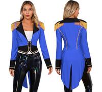 (royal blue, S) Women Circus Ringmaster Costume Tassel Long Sleeve Tailcoat Jacket Halloween Cosplay Outerwear