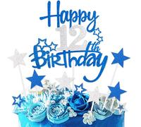 Royal Blue Silver Happy 12th Birthday Cake Toppers,12th Birthday Decorations for Boy,Personalised Cake Topper Blue Silver Star Cake Toppers for Girls Boys Birthday Party Decorations Supplies