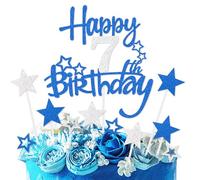 Royal Blue Silver Happy 7th Birthday Cake Toppers,7th Birthday Decorations for Boy,Personalised Cake Topper Blue Silver Star Cake Toppers for Girls Boys Birthdayparty Decorations Supplies
