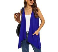 Royal Blue Vest Cardigan for Women Fashion Casual Open Front Lightweight Summer Cardigans Sleeveless Draped Kimono with Pockets Asymmetric Hem,S