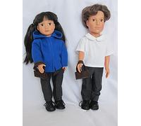 Royal blue winter school uniform with boots, polo shirt, trousers, hooded fleece and bag to fit 18" dolls like Designafriend, Our Generation, Sindy, American Girl etc.