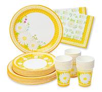 Royal Bluebonnet Daisy Paper Plates and Napkins for Birthday Decorations - Set of 24 Spring Paper Plates for Mothers Day, Daisy Party Supplies, Disposable Floral Party Supplies for Easter Brunch