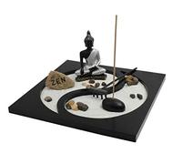 Royal Brands Yin and Yang Zen Garden with Buddha, Rake, Sand and Rock Garden, and Incense Holder - Peace and Tranquility (9"x9"x6")