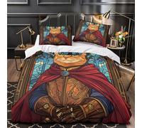 Royal cat knight 3D Print 3-Piece Bed Cover Fantasy medieval art Comforter Cover Set Breathable Microfiber Concealed Zipper Anti-Bacterial for Toddlers Kids Teens Adults King（220x240cm）