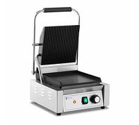 Royal Catering 1,800W Panini Grill - Ribbed & Flat Plates, Stainless Steel & Cast Iron, 23 x 22 cm