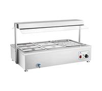 Royal Catering Bain-Marie Food Warmer Professional 6 GN Containers Meat Attachment Drain Tap 2,900 W RCBM-6WA (Stainless Steel, Volume Capacity 54.4 L, 0-85 °C, GN Container Depth 150 mm)